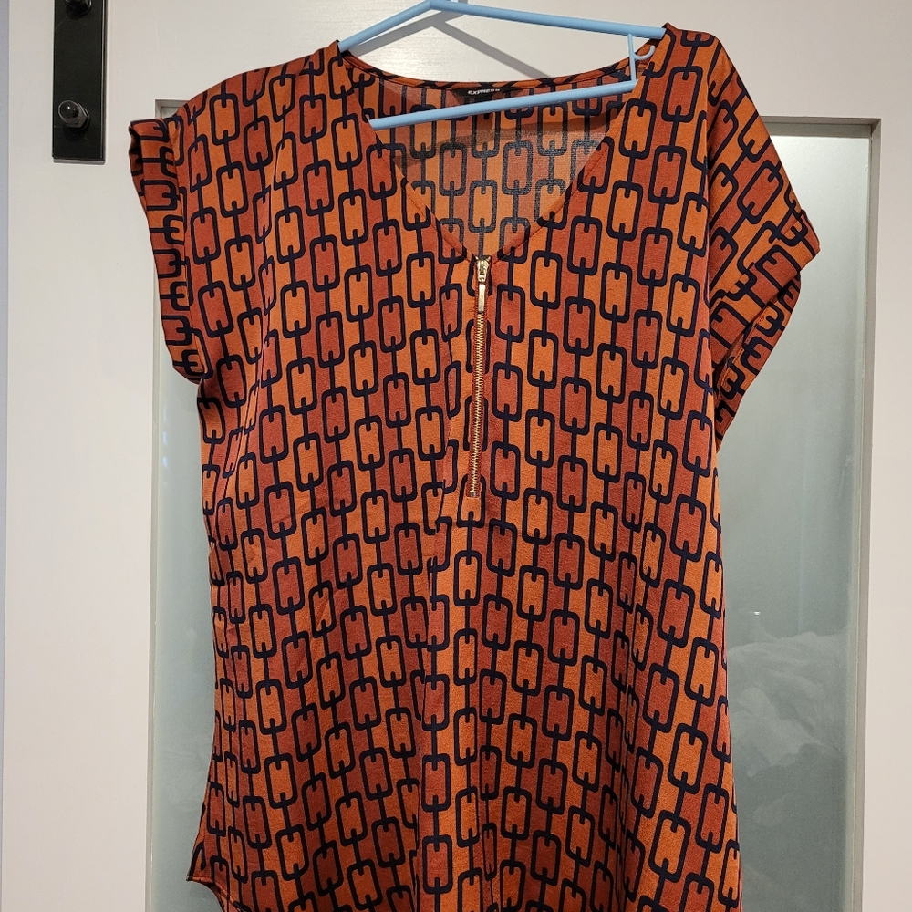 Express Orange and Black Patterned Tunic Top